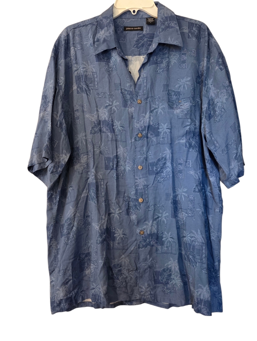 Pierre Cardin Blue Tropical  Short Sleeve Shirt Vaca Beach Resort Size Large